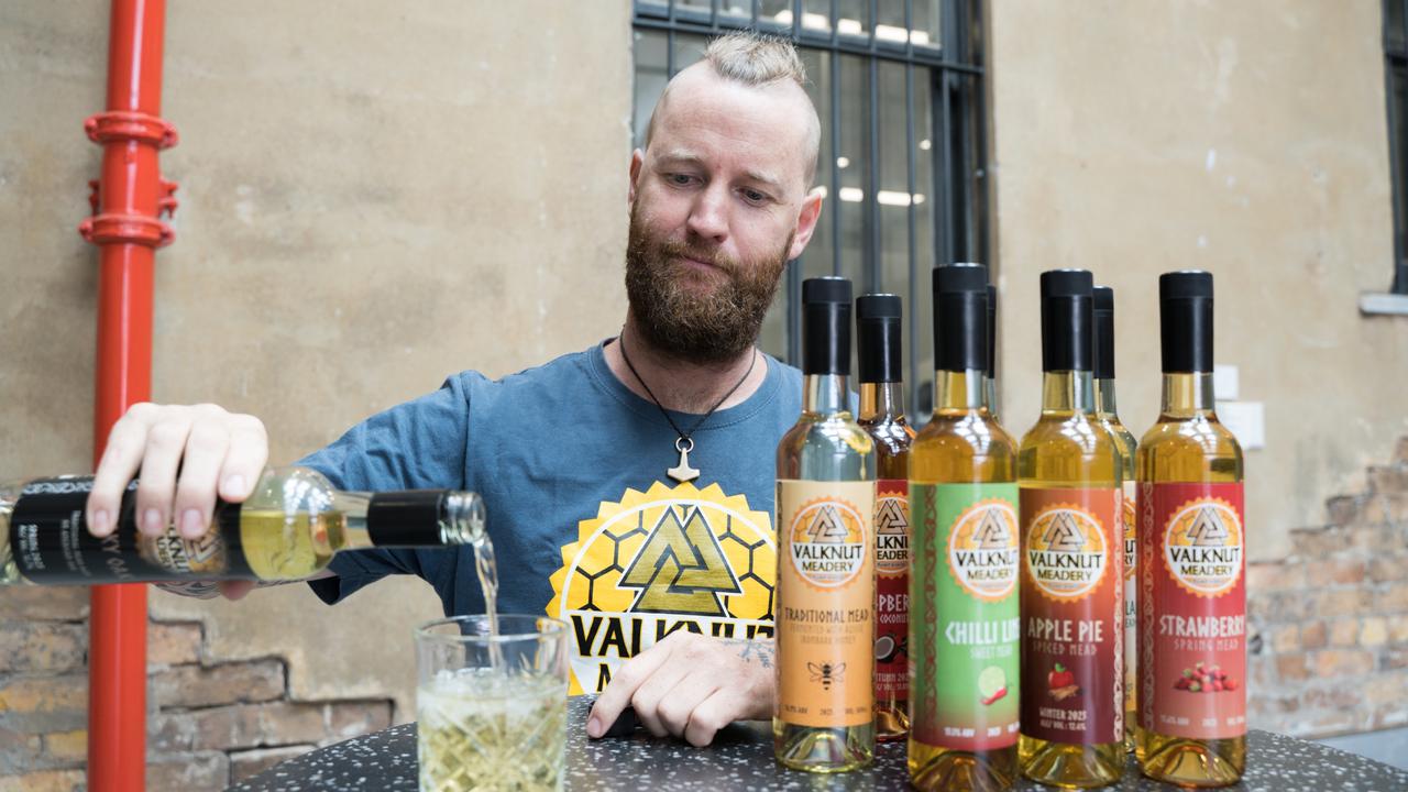 Matt Anderson has won multiple national awards for his Crows Nest mead, as the oldest alcohol in the world finds a growing niche market in Australia. Picture: Christine Schindler