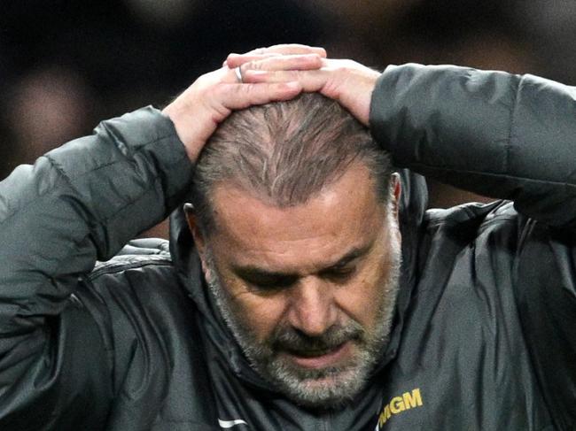 LONDON, ENGLAND - DECEMBER 08: Ange Postecoglou, Manager of Tottenham Hotspur, reacts during the Premier League match between Tottenham Hotspur FC and Chelsea FC at Tottenham Hotspur Stadium on December 08, 2024 in London, England. (Photo by Justin Setterfield/Getty Images)