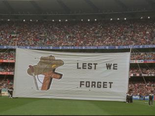 The first Anzac Day banner is unfurled in 1995.