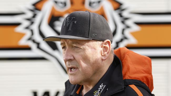 SYDNEY, AUSTRALIA – JULY 16: Wests Tigers head of football, Tim Sheens, speaks to the media during a Wests Tigers NRL media opportunity at Cintra park on July 16, 2022 in Sydney, Australia. (Photo by Mark Evans/Getty Images)