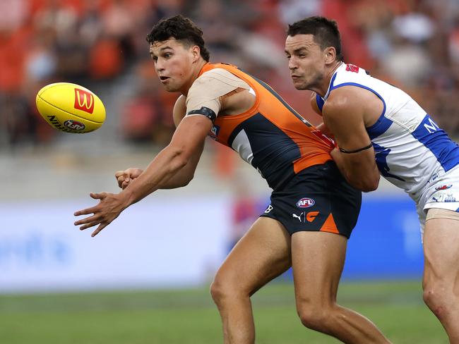 The 20-year-old returned seamlessly to the Giants’ side against the Kangaroos. Picture: Phil Hillyard