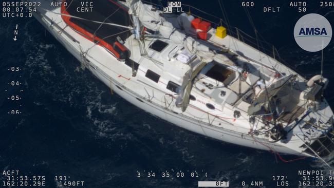 The Nemesis arrived at the scene at 11pm and rescued the two crew members. Picture: Australian Maritime Safety Authority