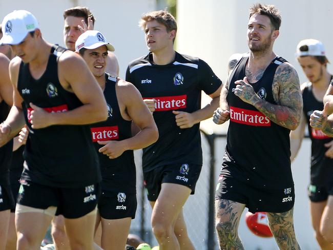 Brayden Sier trains alongside Pies star Dane Swan. Picture: Mark Stewart