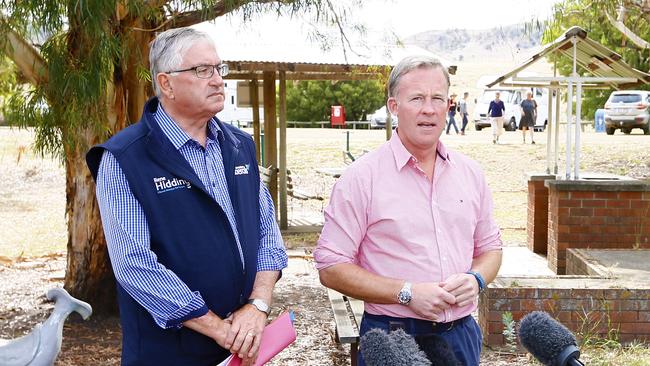 Premier Will Hodgman, right, with his then Police Minister Rene Hidding on the road during the state election campaign earlier this year. Picture: MATT THOMPSON