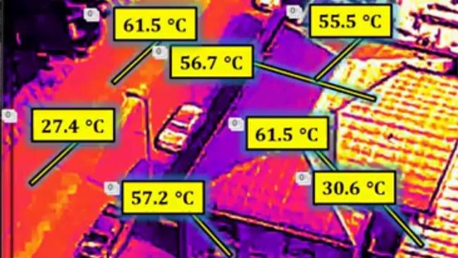 A study by UNSW found extremely high temperatures on the surface of some of Darwin’s roads and buildings which can then raise the ambient temperature. Picture: UNSW