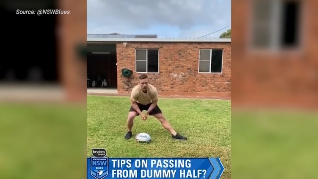 NSW Blues teaching kids footy skills from isolation