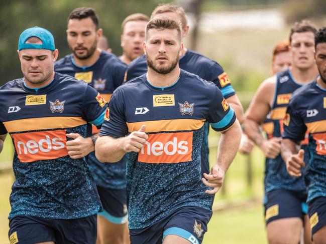 Jai Arrow (centre) at Gold Coast Titans pre-season training. Picture: Titans Media