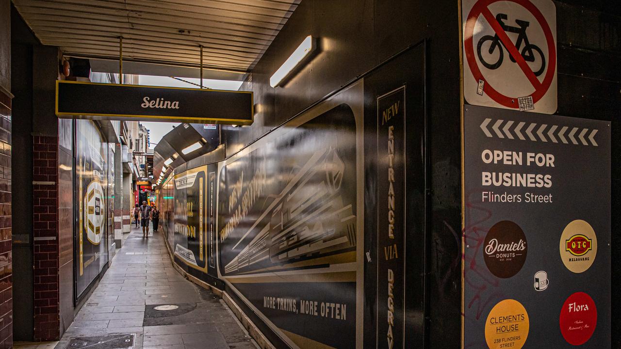 The possible site of an injecting room in Melbourne’s CBD is surrounded by construction work on the new underground station. Picture: Jason Edwards