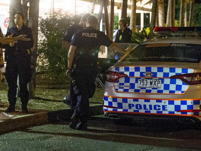 July 28, 2019. Ride along with the Gold Coast Rapid Action Patrols unit (RAP). 8:20pm, Treetops Tavern. Officers pulled interviewing a male at the Treetops Tavern.   Picture: Jerad Williams