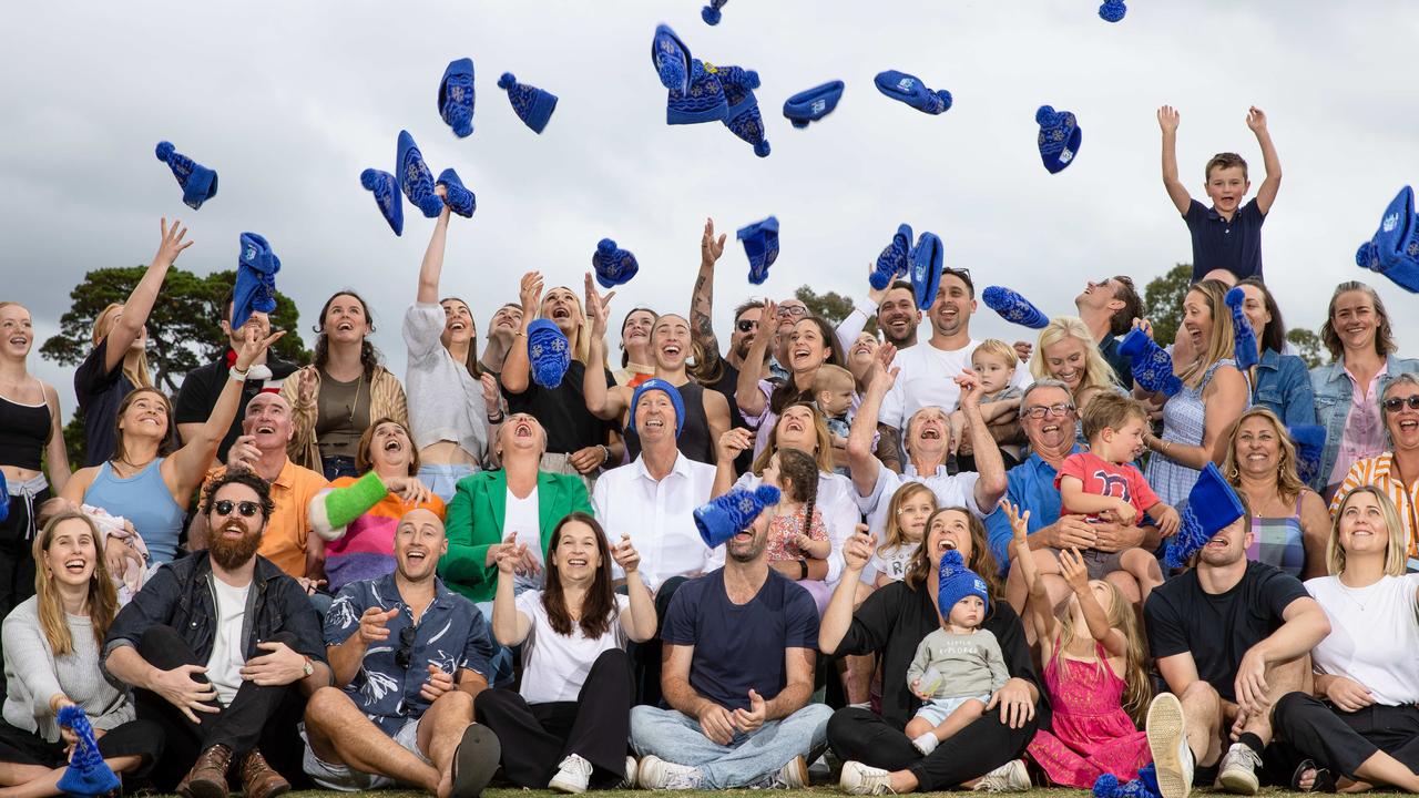 Neale Daniher family gathered together for Fight MND Big Freeze 9, wearing the new designed beanie. Picture: Jason Edwards