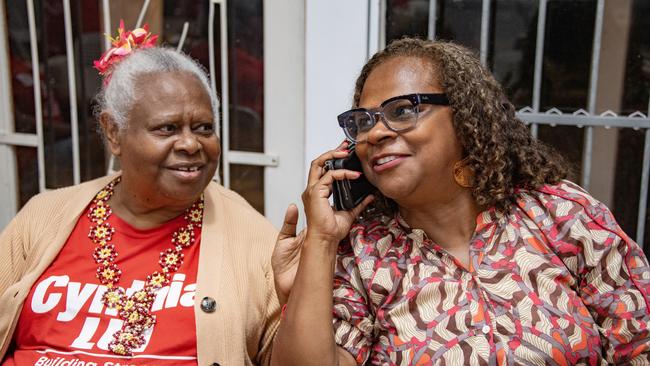 Member for Cook Cynthia Lui on the phone while at an ALP function at the West Cairns Bowls Club in Cairns following the state election. Picture: Brian Cassey