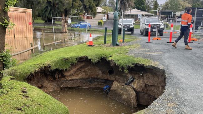 A massive sinkhole has opened up behind an Echuca primary school. Picture Echuca Primary School Facebook.jpg