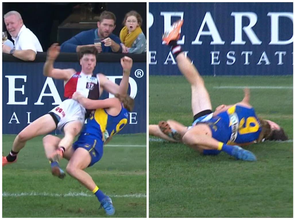 Harley Reid is facing a ban from the MRO after a dumping tackle on St Kilda's Darcy Wilson.