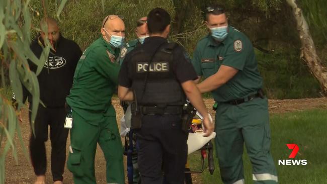 A toddler is rushed to hospital after he was pulled unconscious from a creek at Paralowie. Picture: 7NEWS