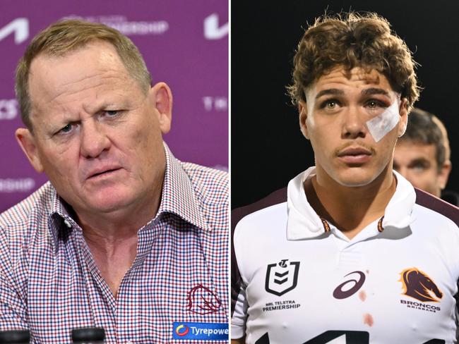 (L-R) Broncos coach Kevin Walters and star fullback Reece Walsh.