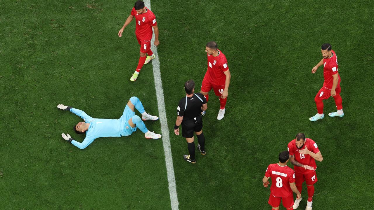 Alireza Beiranvand on the ground. Picture: Catherine Ivill/Getty Images