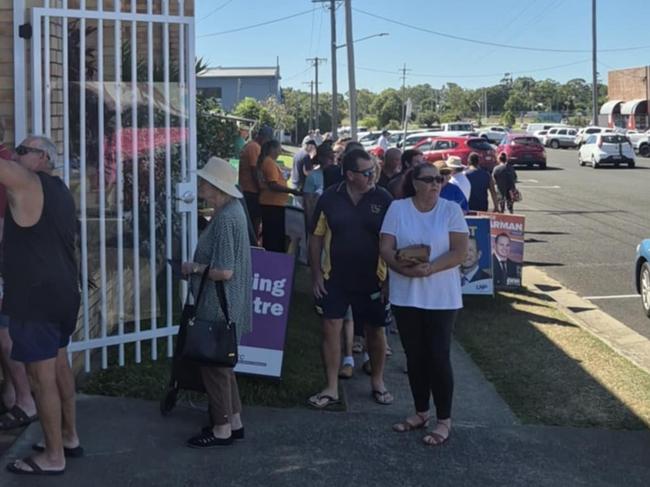 The line went out the door by midday at the Hervey Bay polling booth on Tuesday.