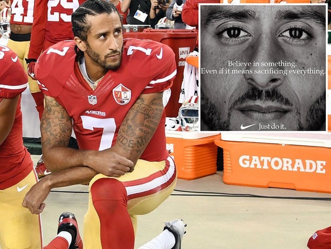 Colin Kaepernick is the face of a new Nike ad campaign celebrating 30 years of the "Just Do It" slogan. Picture: