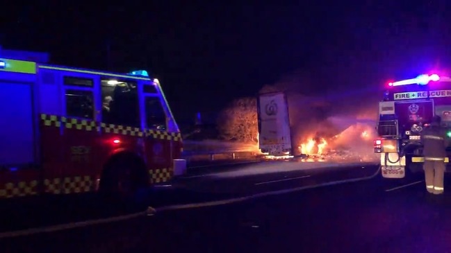 Woolworths truck fire on the M5 near Campbelltown