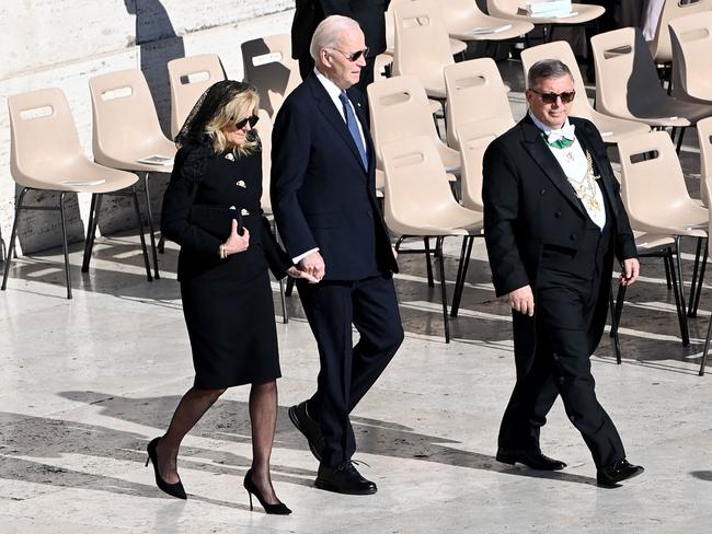 Former President Joe Biden, with wife Jill, at the funeral for Pope Francis in Rome last month Picture: AFP