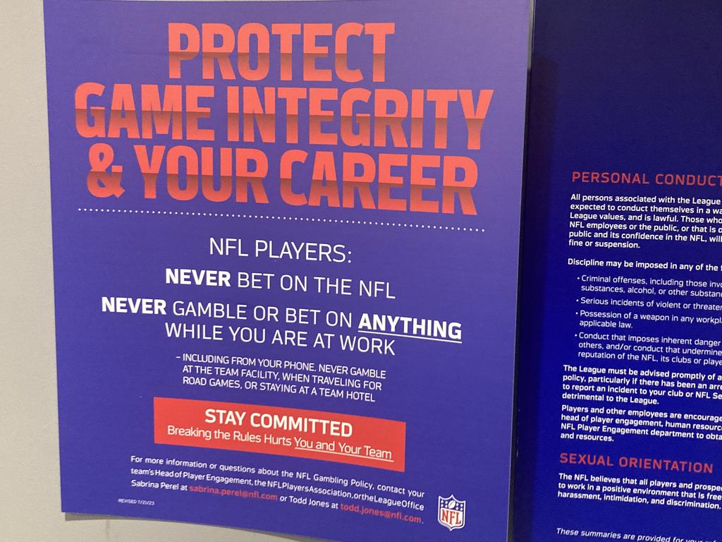 Notes for NFL players inside the away dressing sheds at Allegiant Stadium. Picture: Supplied.