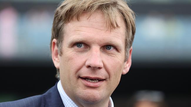 SYDNEY, AUSTRALIA - FEBRUARY 08: Trainer Bjorn Baker celebrates after Winona Costin riding Highlights win Race 9 Fujitsu Airstage Handicap during "Inglis Millennium Day" - Sydney Racing at Royal Randwick Racecourse on February 08, 2025 in Sydney, Australia. (Photo by Jeremy Ng/Getty Images)