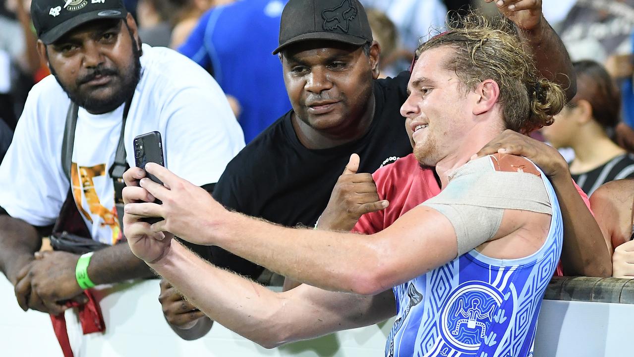 Jed Anderson played for North Melbourne last season and took on the Suns at TIO Stadium. (Photo by Felicity Elliott/AFL Photos via Getty Images)