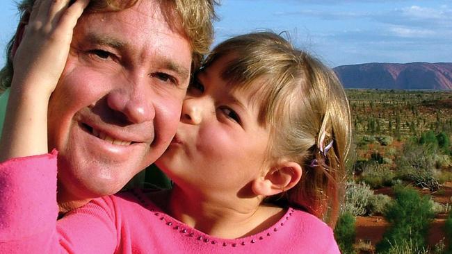 Steve and Bindi Irwin at Uluru in 2005. Picture: Australia Zoo