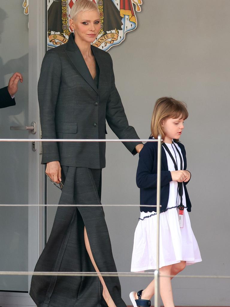 The royal rocked a blonde pixie cut and a stylish dark grey suit. Picture: Getty Images.