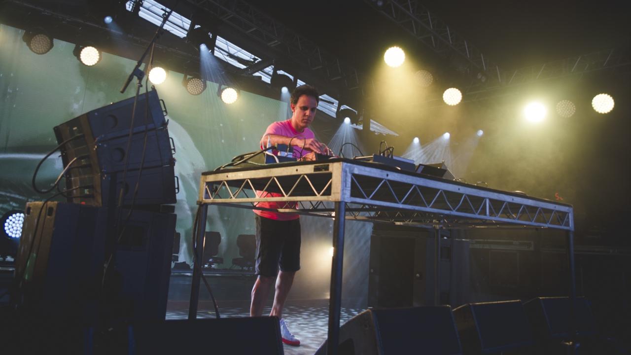 Four Tet feeling pretty in pink. Picture by Theresa Harrison