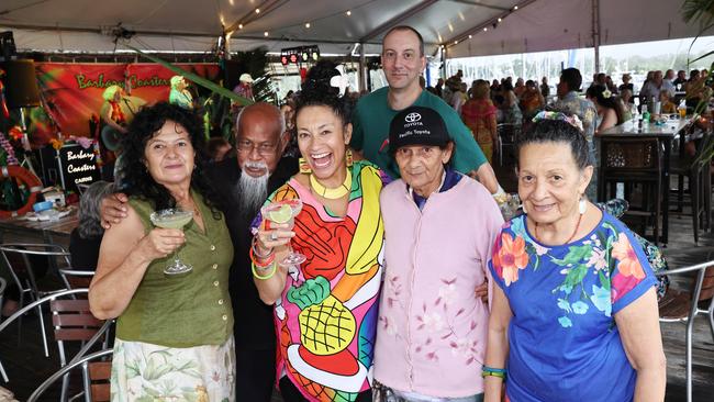 Simone Rodrigues, Arthur Wong, Amber Davis, Daniel Tilbury, Morva Wong and Felicity Davis at the Parrothead Party. Picture: Brendan Radke