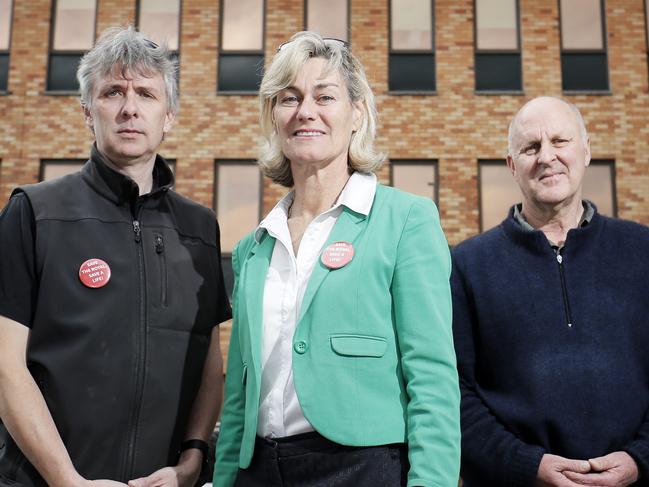 ANMF president James Lloyd, State Secretary - Neroli Ellis Tasmanian Branch, Australian Nursing and Midwifery Federation and Royal Hobart Hospital Medical Staff Association chairman Frank Nicklason. NURSES and senior doctors say the Royal Hobart Hospital is not ready to start the decant for major redevelopment works with 40 patients in the emergency department unable to get beds yesterday. Picture: RICHARD JUPE