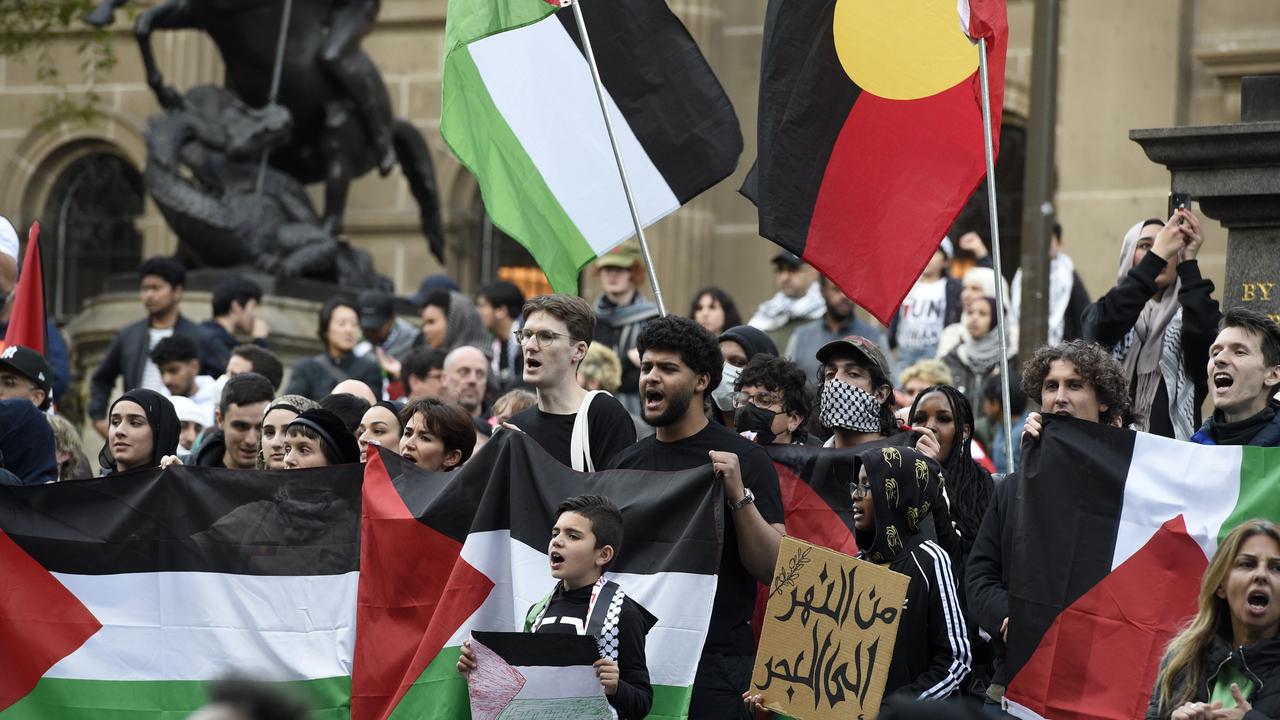 Aboriginal flags could be seen peppered among a sea of Palestinian flags. Picture: NCA NewsWire / Andrew Henshaw