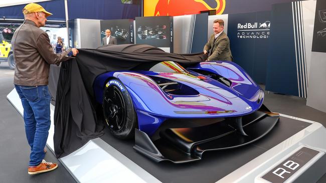 Red Bull Racing Team Principal Christian Horner and Chief Technical Officer, Adrian Newey, unveil the new Red Bull RB17 hypercar. Photo: by Mark Thompson/Getty Images