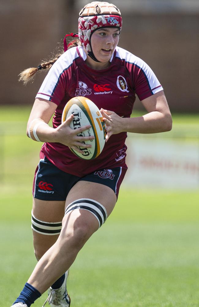 Taleah Ackland of Queensland Reds as Downs Rugby host Next Gen 7s at Toowoomba Sports Ground, Saturday, October 12, 2024. Picture: Kevin Farmer