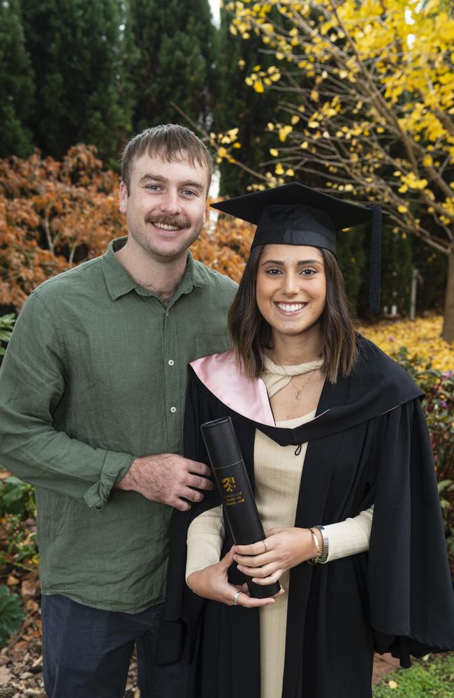 Bachelor of Education (Primary) graduate Christalla Fatseas with Harry Claydon at a UniSQ graduation ceremony at The Empire, Tuesday, June 25, 2024. Picture: Kevin Farmer