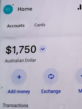 Nikki had to add money to the account in order to complete the tasks. Picture: Supplied