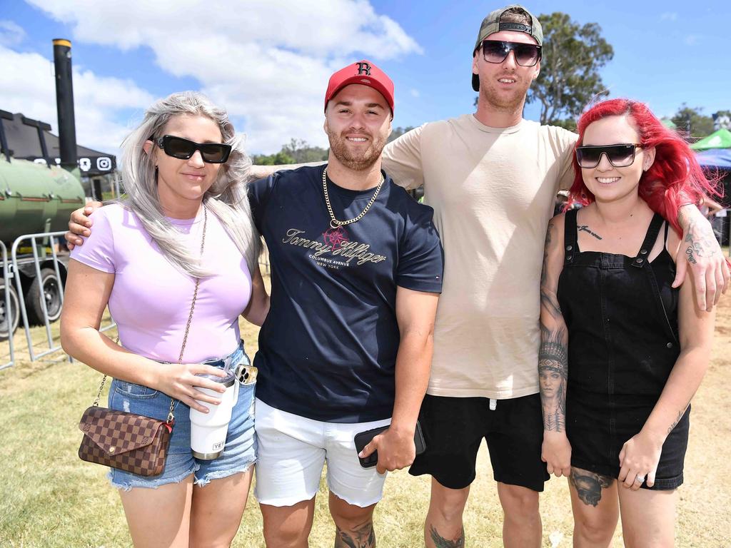 Jessica and Nathan Hazelgrove with Jacob and Nicloe Churchward at Meatstock, Toowoomba Showgrounds. Picture: Patrick Woods.