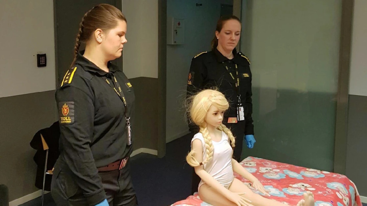 A child sex robot is confiscated by Norwegian customs officials. In Norway, lifelike child sex robots are illegal, and offenders face fines or up to three years in jail. Picture: Supplied