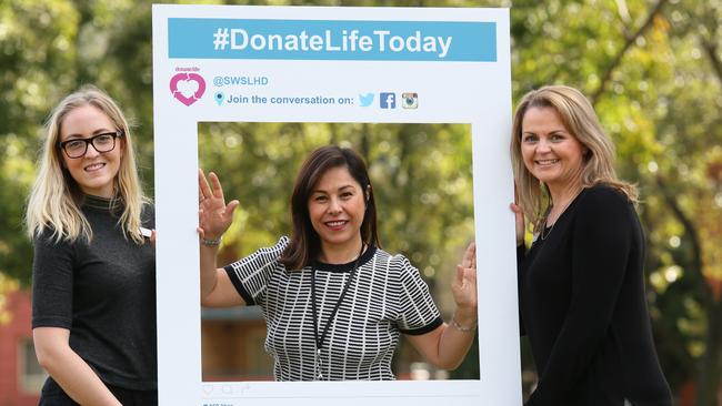 Religious leaders, specialised nurses and community workers have made headway over the last few years busting misconceptions about organ and tissue donation. <s1>Pictured is South Western Sydney Local Health District staff Katie Grooby and Michelle Dowd and council community development officer Turkan Aksoy (centre).</s1>