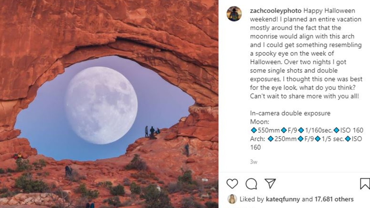 Photographer Zach Cooley captured the image at Arches National Park in Utah on the Halloween weekend. Picture: @zachcooleyphoto