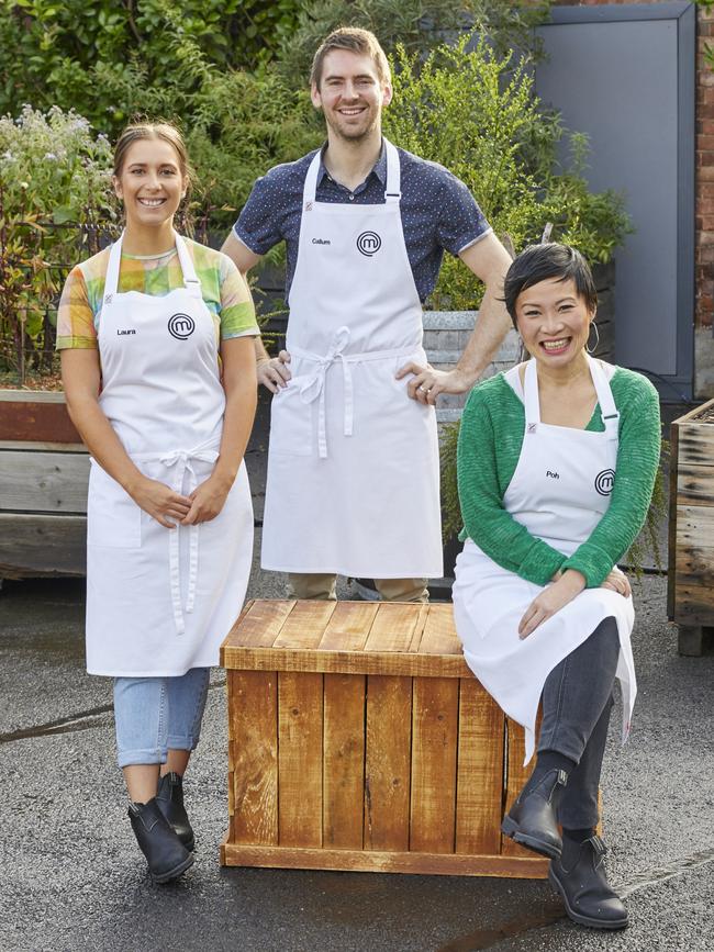 MasterChef SA contestants Laura Sharrad, Callum Hann and Poh Ling Yeow. Picture: Network 10.