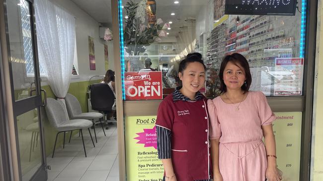 Tammy Nails Spa and Beauty staff member May Her and owner Thi Be Nguyen at the Abbott Street shop that was broken into twice over the same weekend. Picture: Andreas Nicola