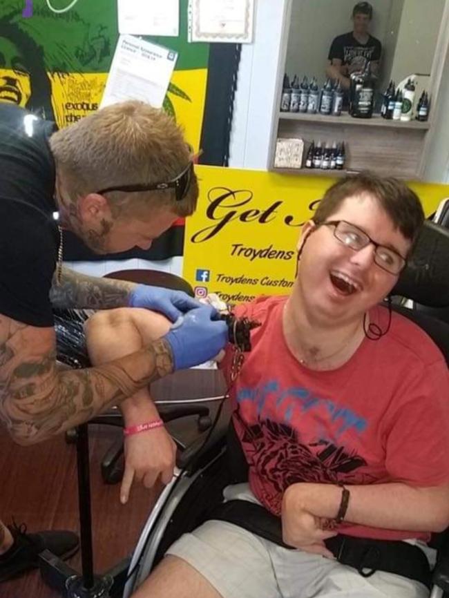 Troyden Haupt tattooing in his home studio. Picture: Supplied.