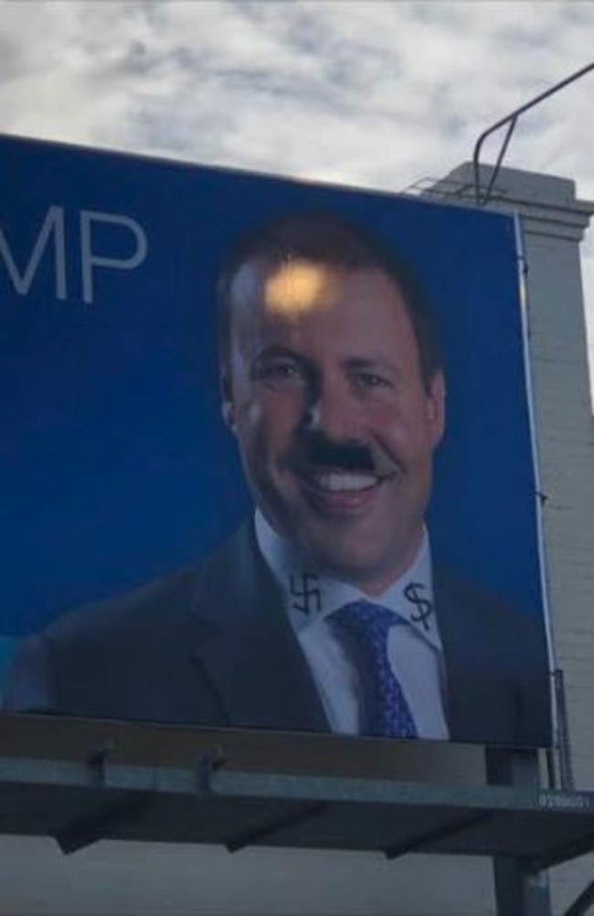 A campaign poster of Treasurer Josh Frydenberg has been defaced. Picture: Supplied