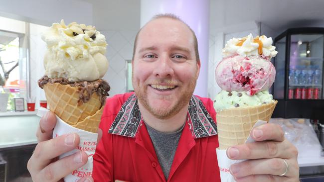 Owner Christopher Mills at Royal Copenhagen Ice Cream in Surfers Paradise. Picture: Glenn Hampson.