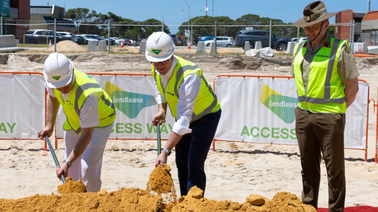 Commander Submarine Force Commodore Daniel Sutherland, RAN, Minister for Defence Personnel Matt Keogh and Director Nuclear Powered Submarine Infrastructure Colonel Len Rouwhorst turn the first sod marking the commencement of construction of the new Submarine Training Centre at HMAS Stirling last month.