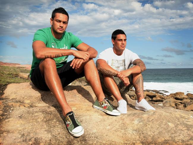 NRL players Reni Maitua (right) and John Sutton in 2008.