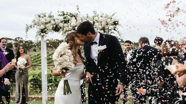 Amy Taeuber and Dale Harley got married at Simon Hackett Winery on January 13. Picture: Christina Toulantas