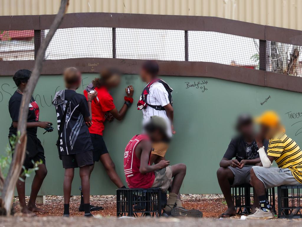 A group of teens were seen graffitiing and throwing rocks at cars Picture: JPL/Media Mode/news.com.au